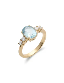 Fashion Anillo Oro Amarillo, Aguamarina Y Diamantes Para Ella | Anillos