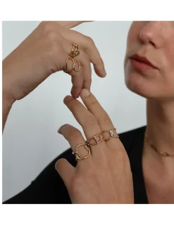 Hot Anillo Oro Amarillo Doble Curva Para Ella | Anillos