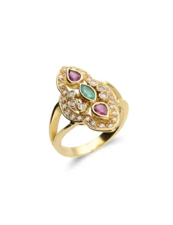 Sale Anillo Oro Amarillo, Esmeralda, Rubíes Y Diamantes Para Ella | Piezas Únicas