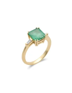 Clearance Anillo Oro Amarillo, Esmeralda Y Diamantes Para Ella | Anillos