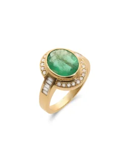Clearance Anillo Oro Amarillo, Esmeralda Y Diamantes Para Ella | Anillos