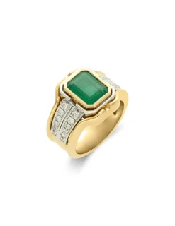 Hot Anillo Oro Amarillo, Esmeralda Y Diamantes Para Ella | Anillos