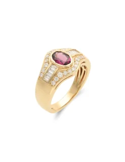 Sale Anillo Oro Amarillo, Rodolita Y Diamantes Para Ella | Anillos