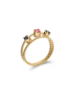 New Anillo Oro Amarillo, Rubí Y Zafiros Para Ella | Anillos