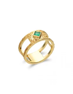 Clearance Anillo Oro Amarillo Y Esmeralda Para Ella | Anillos