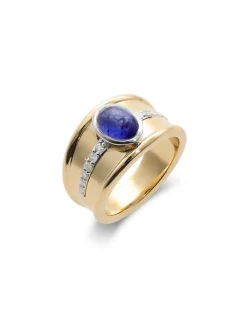 Outlet Anillo Oro Amarillo, Zafiro Y Diamantes Para Ella | Anillos