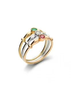 Best Anillo Oro Amarillo-Blanco Con Rubí, Diamante Y Esmeralda Para Ella | Anillos