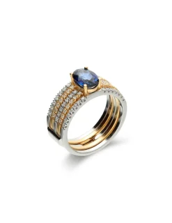 New Anillo Oro Amarillo-Blanco, Zafiro Y Diamantes Anillos Desmontables