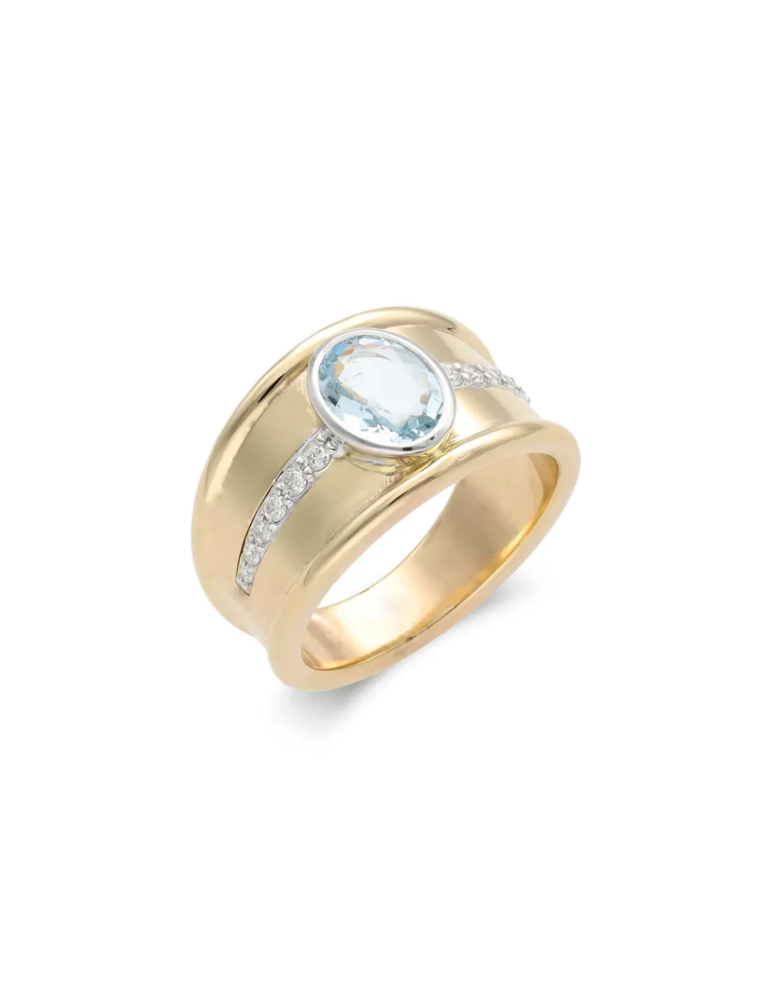 Outlet Anillo Oro Amarillo-Blanco, Aguamarina Y Diamantes Para Ella | Anillos