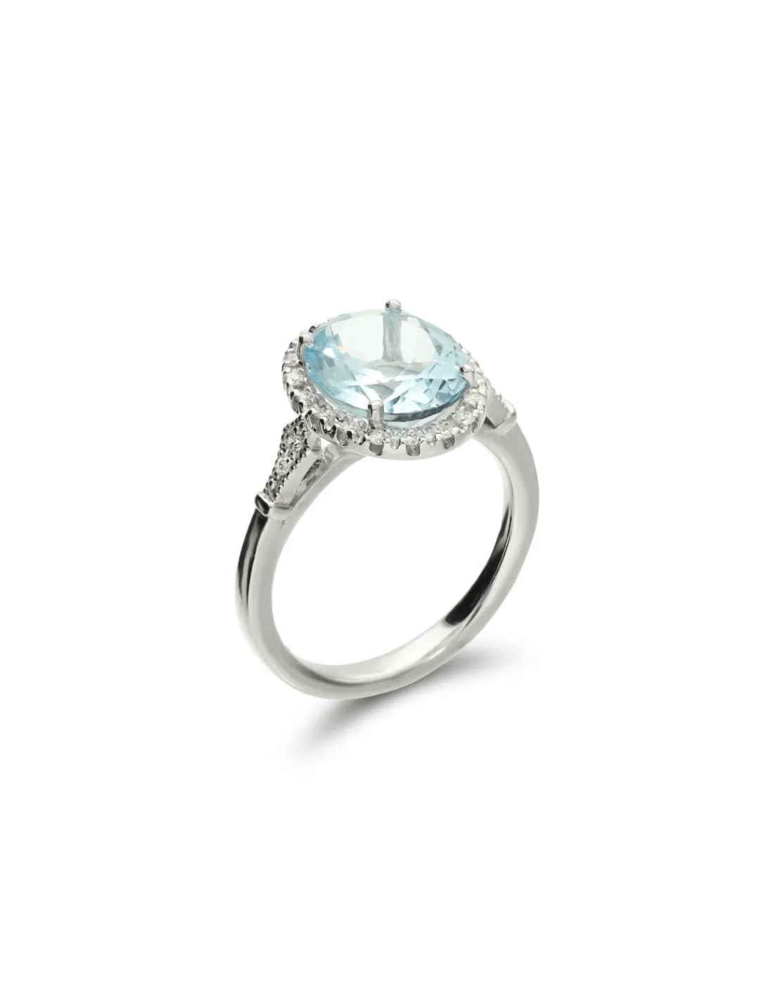 Outlet Anillo Oro Blanco, Aguamarina Y Diamantes Para Ella | Anillos