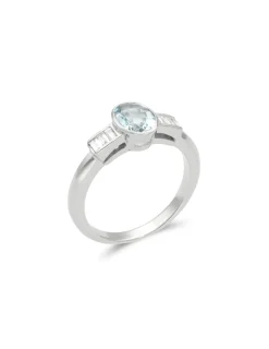 Sale Anillo Oro Blanco, Aguamarina Y Diamantes Para Ella | Anillos