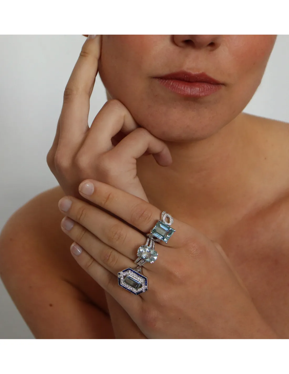 Outlet Anillo Oro Blanco, Aguamarina Y Diamantes Para Ella | Anillos