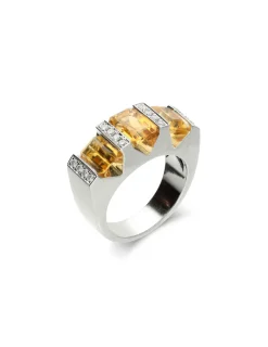 Fashion Anillo Oro Blanco, Citrino Y Diamantes Para Ella | Piezas Únicas