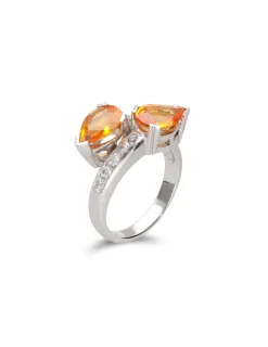 Best Anillo Oro Blanco, Diamantes Y Zafiro Naranja Piezas Únicas | Anillos