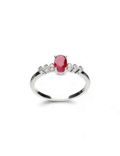 Outlet Anillo Oro Blanco, Diamantes Y Rubí Para Ella | Anillos