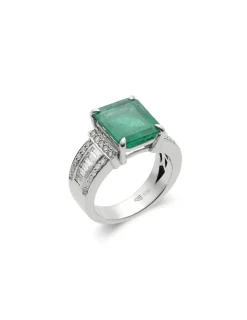 Clearance Anillo Oro Blanco, Esmeralda Y Diamantes Para Ella | Anillos