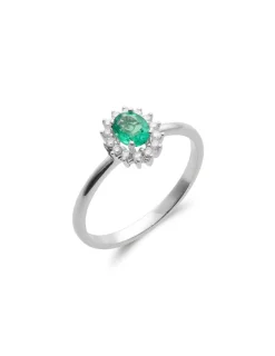 Outlet Anillo Oro Blanco, Esmeralda Y Diamantes Para Ella | Anillos