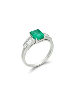 Hot Anillo Oro Blanco, Esmeralda Y Diamantes Para Ella | Anillos