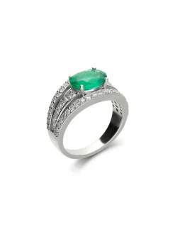 Hot Anillo Oro Blanco, Esmeralda Y Diamantes Para Ella | Anillos