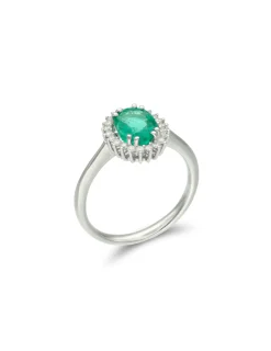 Hot Anillo Oro Blanco, Esmeralda Y Diamantes Para Ella | Anillos