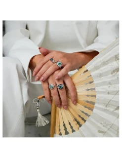 Clearance Anillo Oro Blanco, Esmeralda, Diamantes Y Esmalte Para Ella | Anillos