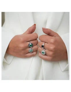 New Anillo Oro Blanco, Esmeraldas, Diamantes Y Esmalte Para Ella | Sanctuary