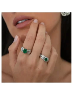 Outlet Anillo Oro Blanco, Esmeralda Y Diamantes Para Ella | Anillos
