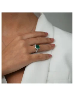 Hot Anillo Oro Blanco, Esmeralda Y Diamantes Para Ella | Anillos