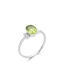 Sale Anillo Oro Blanco, Peridoto Y Diamantes Para Ella | Anillos