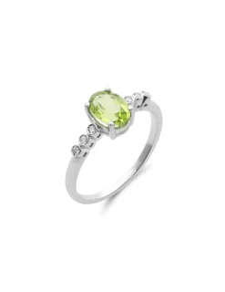 Outlet Anillo Oro Blanco, Peridoto Y Diamantes Para Ella | Anillos
