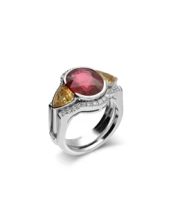 Online Anillo Oro Blanco, Turmalina, Diamantes Y Citrino Para Ella | Anillos