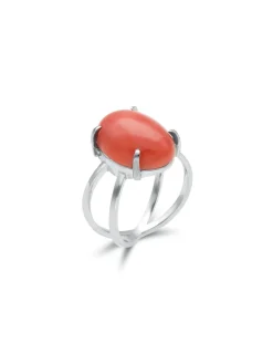 New Anillo Oro Blanco Y Coral Para Ella | Anillos