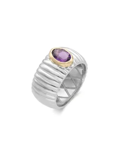 Clearance Anillo Plata-Oro Amarillo Y Amatista Para Ella | Anillos