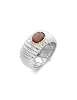 Hot Anillo Plata-Oro Amarillo Y Granate Para Ella | Anillos