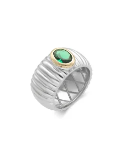 Outlet Anillo Plata-Oro Amarillo Y Piedra Verde Para Ella | Anillos