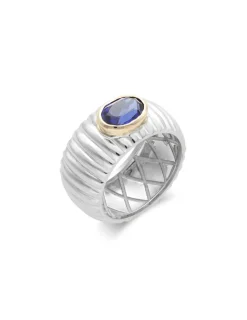 Best Anillo Plata-Oro Amarillo Y Piedra Azul Para Ella | Anillos
