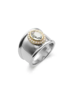 New Anillo Plata-Oro Amarillo Con Aguamarina Y Diamantes Para Ella | Anillos