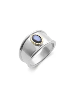 New Anillo Plata-Oro Y Zafiro Para Ella | Anillos