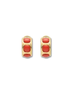 Outlet Argollas Oro Amarillo Y Coral Para Ella | Pendientes