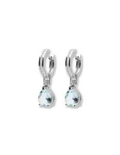Discount Argollas Oro Blanco, Aguamarina Y Diamantes Para Ella | Pendientes