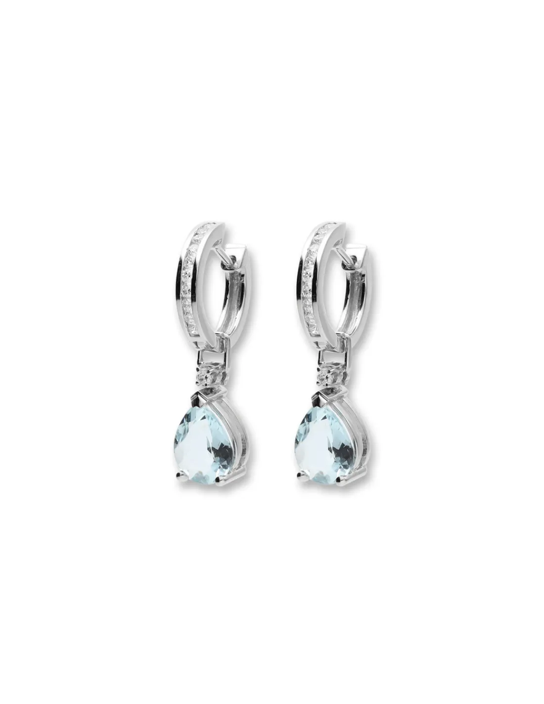 Discount Argollas Oro Blanco, Aguamarina Y Diamantes Para Ella | Pendientes
