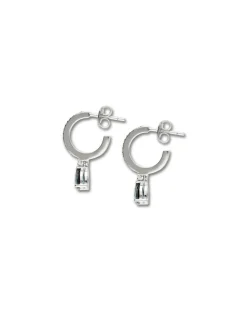 Hot Argollas Oro Blanco, Zafiro Y Diamantes Para Ella | Pendientes