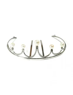 Hot Diadema Novia Plata Circonitas y Perlas Agua Dulce Para Ella | Complementos