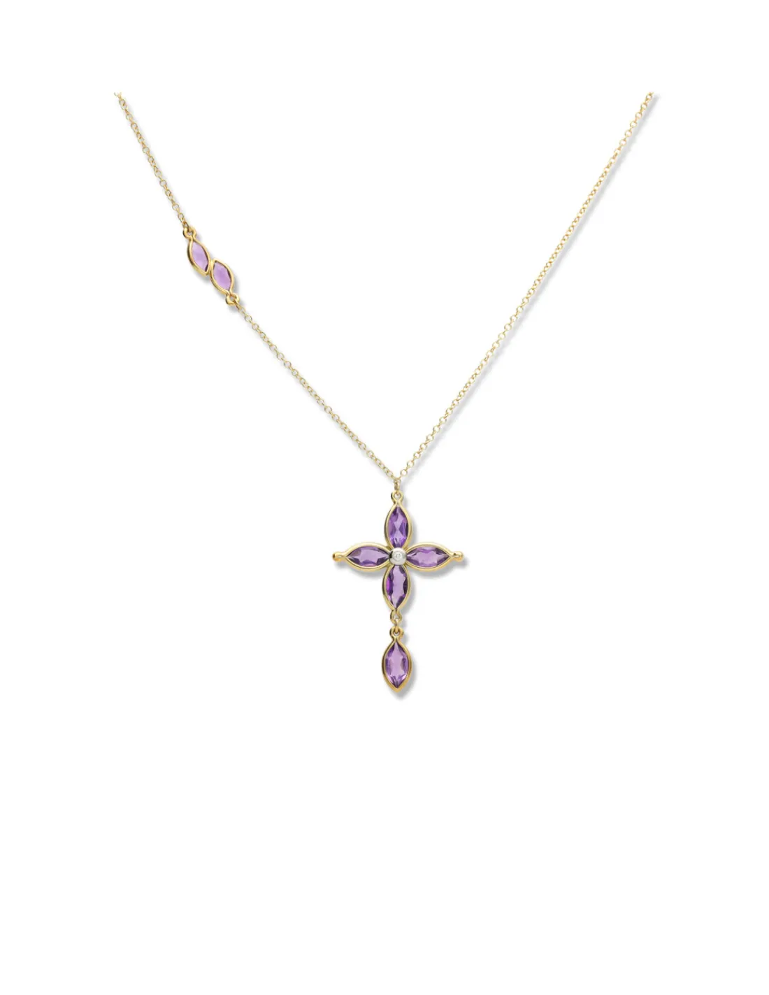 Outlet Gargantilla Oro Amarillo, Amatista Y Diamante Para Ella | Piezas Únicas