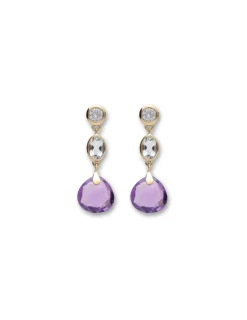 Hot Pendientes Oro Amarillo, Circonita, Topacio Y Amatista Para Ella | Pendientes