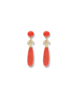 New Pendientes Oro Amarillo, Coral Y Diamantes Para Ella | Pendientes