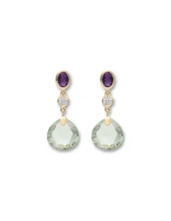 Best Pendientes Oro Amarillo, Circonita Y Amatistas Para Ella | Pendientes