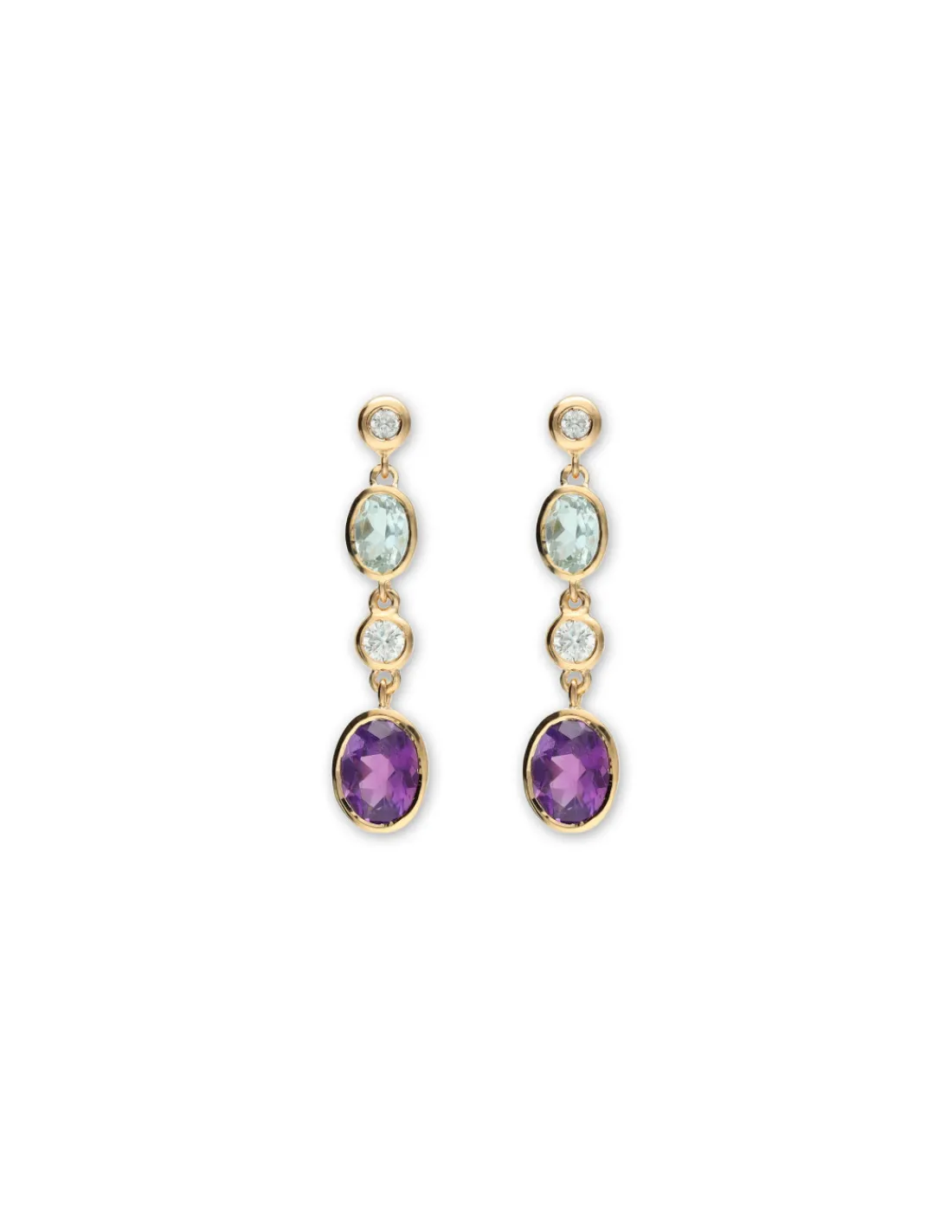 Sale Pendientes Oro Amarillo, Circonitas, Aguamarina Y Amatista Para Ella | Pendientes