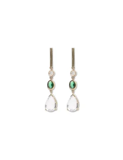 Outlet Pendientes Oro Amarillo, Circonita, Cuarzo Y Piedra Verde Para Ella | Pendientes