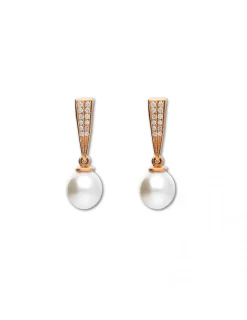 Fashion Pendientes Oro Amarillo, Diamantes Y Perlas Para Ella | Pendientes